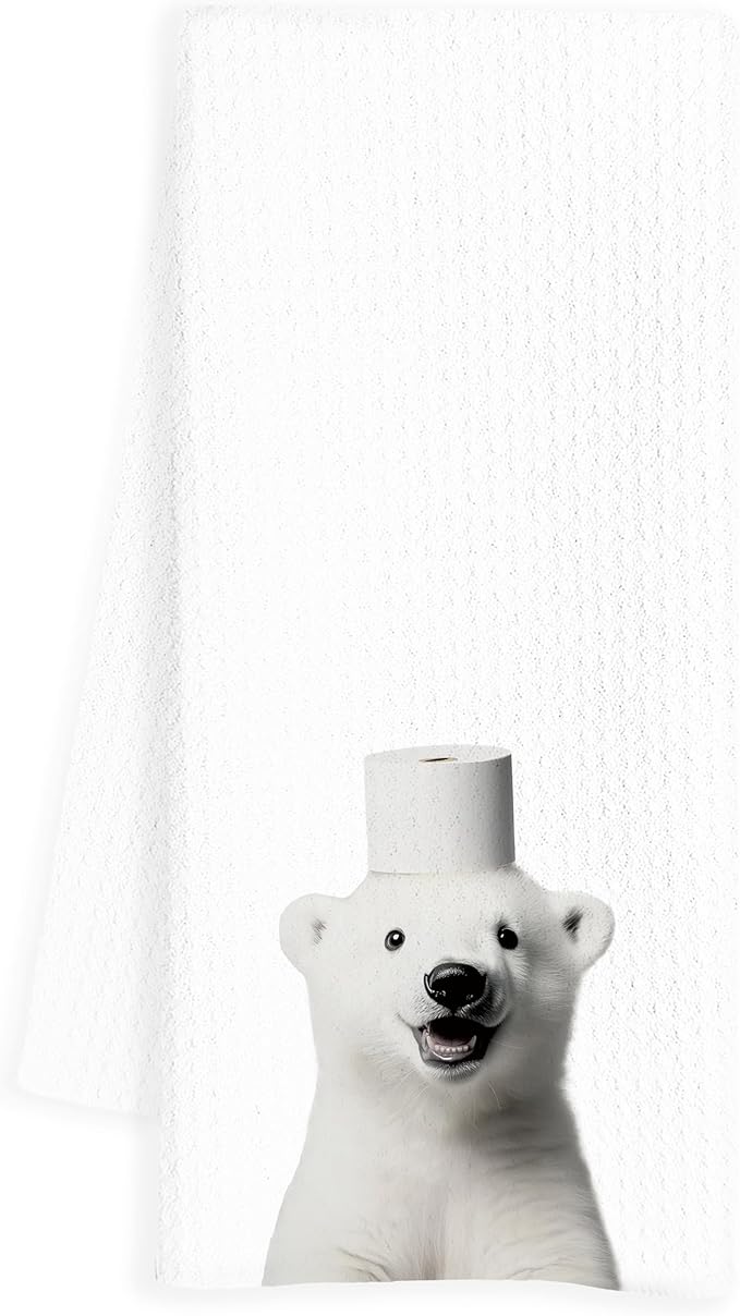 Polar Bear Hand Towels for Bathroom, White Bear Bathroom Hand Towels, Bear Bathroom Decor, Funny Hand Towels, Polar Bear Gifts for Bear Lovers Women, 16x24 Inch