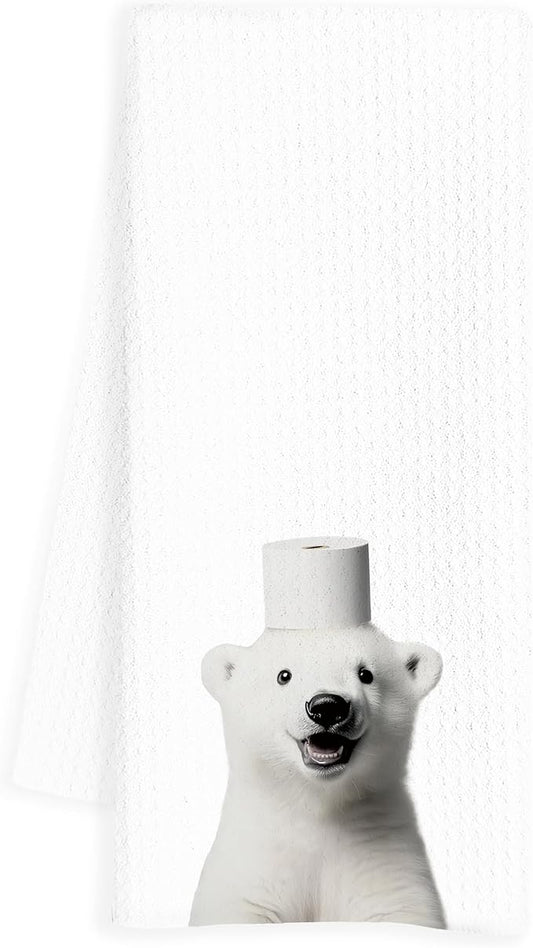 Polar Bear Hand Towels for Bathroom, White Bear Bathroom Hand Towels, Bear Bathroom Decor, Funny Hand Towels, Polar Bear Gifts for Bear Lovers Women, 16x24 Inch