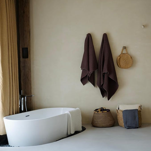 Luxury Organic Japanese Cotton Waffle Bath Towel | Thick, Absorbent, Quick Dry Bathroom Towels for Shower, Sauna, Onsen| Hotel & Spa Quality, Gift-Ready (Dark Cocoa, Bath Sheet (2 Pack))