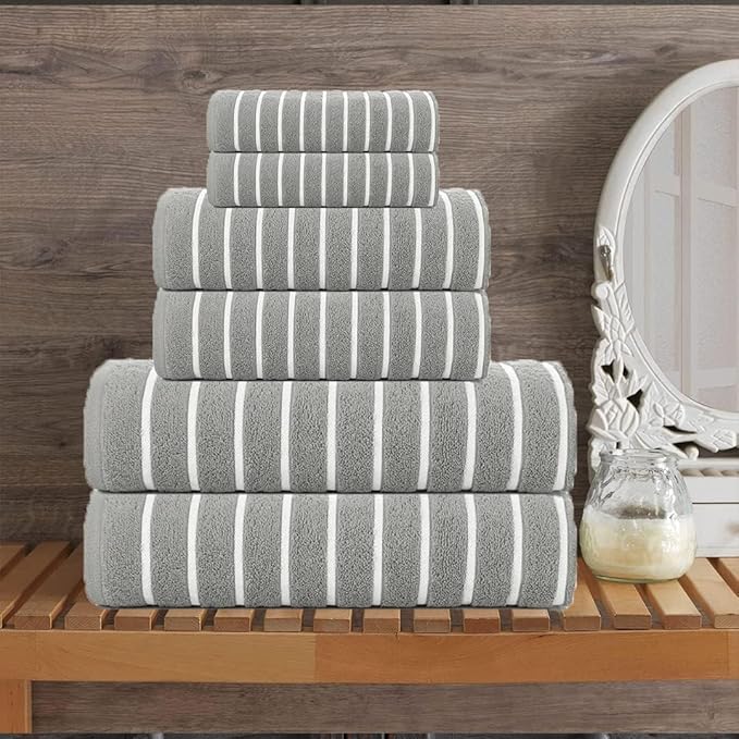 CASA COPENHAGEN Ecstatic 6 Pieces Towel Set- Dark Grey, 600 GSM 2 Bath Towel 2 Hand Towel 2 Washcloth, Designed in Denmark Made of Soft Egyptian Cotton for Bathroom, Kitchen & Shower