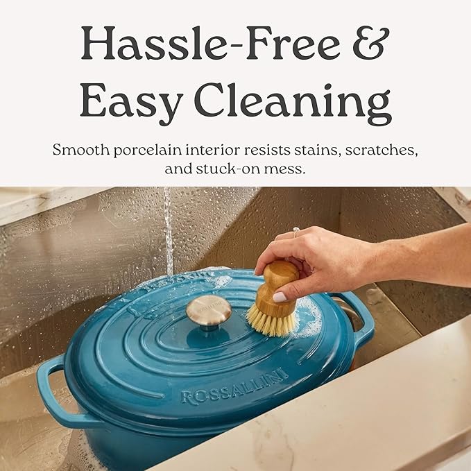 Signature Enameled Cast Iron Oval Dutch Oven | Non-Stick Serving Pot with Tight Fitting Lid for Perfect Roasting, Baking, Sauteing, and Bread Making | 5Q [Red]