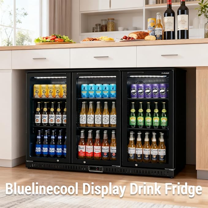 Commercial Back Bar Cooler with 3 Glass Doors, 11.5 cu.ft Under Counter Beverage Refrigerator, LED Lighting - ETL Certified Beer and Wine Cooler for Bar, Restaurant, Garage, Office, Home