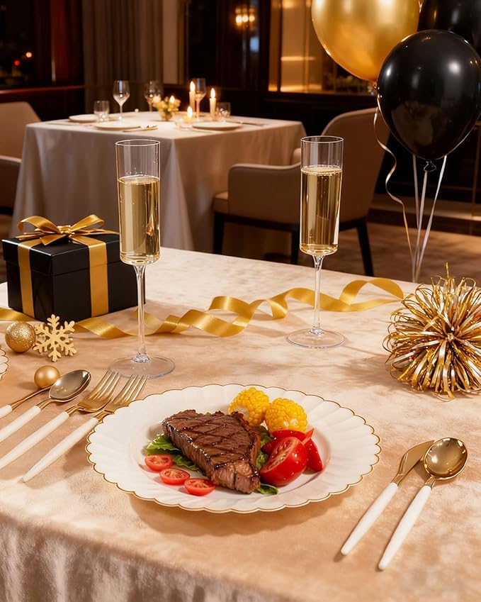 Ciaell 24 Pack Plastic Champagne Flutes - Clear 6 Oz Disposable Champagne Glasses - Square Plastic Toasting Glasses for Party Birthday Anniversary Wedding Christmas New Year