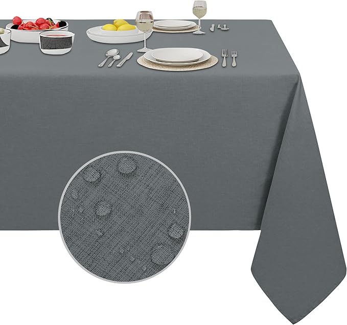 Easy-Going Faux Linen Waterproof Spill-Proof Tablecloth Stain Resistant Rectangle Table Cloth Wrinkle Free Decorative Fabric for Kitchen, Dining, Party, Weddings, Restaurants (60x84 in, Dark Grey)