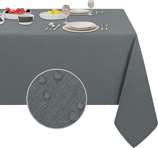 Easy-Going Faux Linen Waterproof Spill-Proof Tablecloth Stain Resistant Rectangle Table Cloth Wrinkle Free Decorative Fabric for Kitchen, Dining, Party, Weddings, Restaurants (60x84 in, Dark Grey)