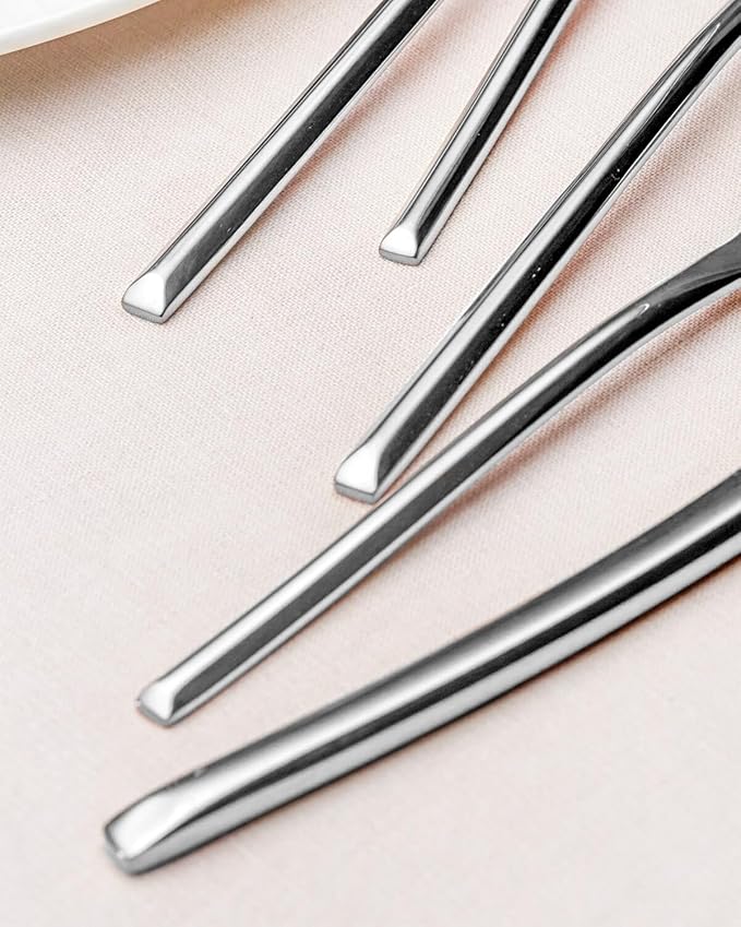 Lemeya 20-Piece Silverware Set for 4,Modern 18/10 Stainless Steel Flatware Set,Luxury Cutlery Set,Unique Utensils Set for Restaurant,Spoons and Forks Set,Mirror Polished,Dishwasher Safe