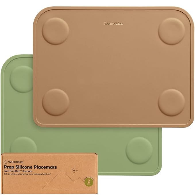 KeaBabies 2-Pack Silicone Placemats for Toddlers - 12x9 Non Slip Suction Baby Silicone Placemat for Kids Eating, Easy to Clean, Busy Travel Baby Mat for Dining Table, Food Grade/BPA-Free (Desert)