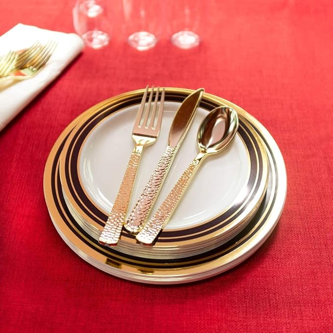 Plastic Cutlery Silverware Extra Heavyweight Disposable Flatware, Full Size Cutlery Combo, Gold Pebbled, 80 Forks, 40 Spoons, 40 Knifes, Value Pack 160 Count