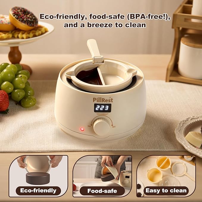 Chocolate Melting Pot, Electric Candy Melter with 2 Non-Stick Silicone Bowls, Digital Display for Real-Time Temperature Control, Fondue Warmer Set for Dipping Chocolate, Cheese, Candy & Cake Pop