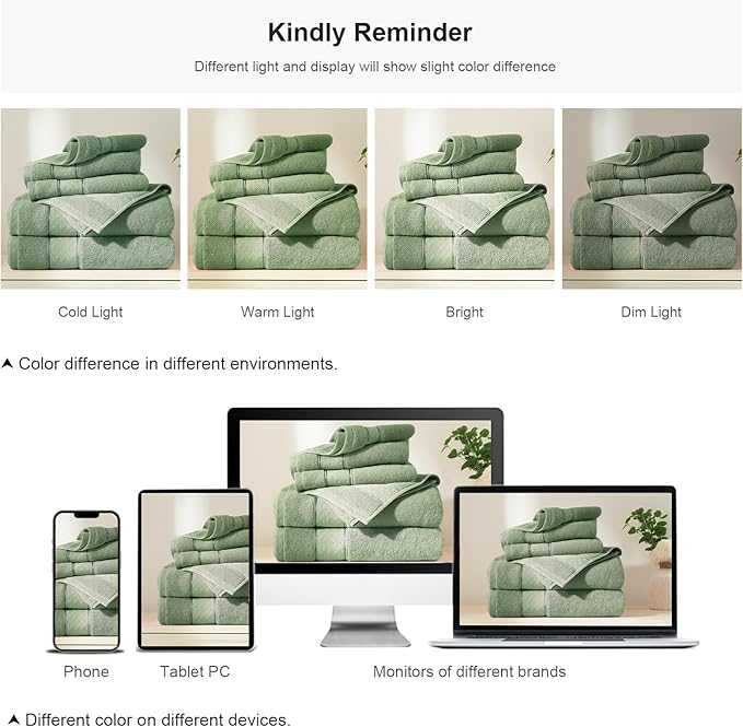 COZYART Sage Green Bath Towels Set 6 Piece, 2 Bath Towels 2 Hand Towels 2 Washcloths, Luxury 100% Turkish Cotton 650GSM Hotel Quality, Soft, Absorbent, Towel Sets for Bathroom