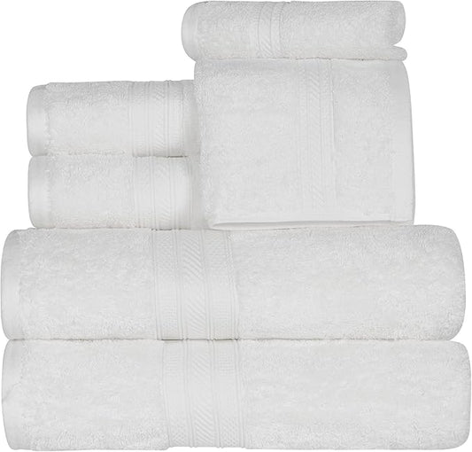 Superior 700 GSM Long Staple 100% Combed Cotton, Durable, Plush and Absorbent 6-Piece Single Ply Towel Set - White