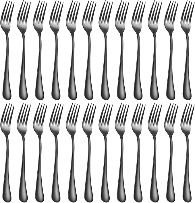 Black forks Food-Grade stainless steel dinner forks 24pcs Dishwasher Safe kitchen forks metal 8inch silverware