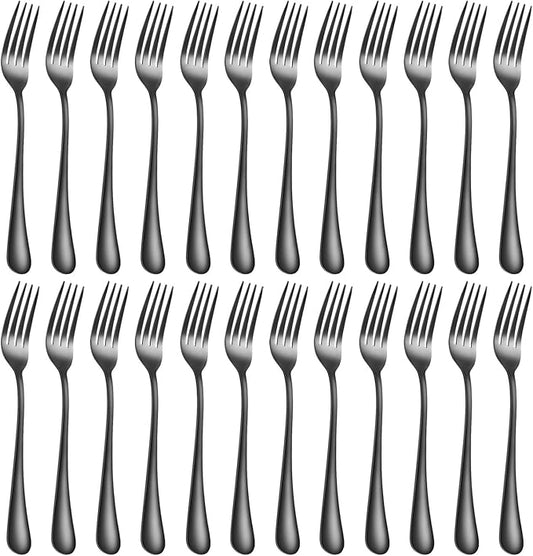 Black forks Food-Grade stainless steel dinner forks 24pcs Dishwasher Safe kitchen forks metal 8inch silverware