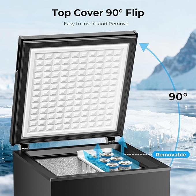 Antarctic Star Chest Freezer 3.2 Cubic Feet 14℉ to -40℉ Low Temperature Freezer with Removable Basket, Free Standing Top open Door Deep Freezer,Adjustable Temperature for Home,Basement, Kitchen, Black