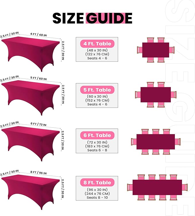 Utopia Kitchen 6FT Spandex Tablecloth [2 Pack, Fuchsia] 200 GSM Stretch, Fitted, Washable and Wrinkle Resistant Table Cloth Rectangle Cover for Trade Shows, Wedding, Parties [72Lx30Wx30H Inch]