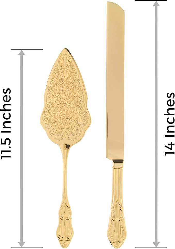 Ella Celebration Gold Wedding Cake Knife & Server Set, Vintage Cake Cutting Utensils, Party Supplies Golden Anniversary Decorations (Elegant Gold)