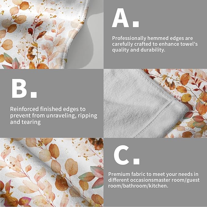 Imiss Orange Eucalyptus Hand Towel - Watercolor Autumn Plant Leaves Dish Towels Soft Absorbent Tea Towels Multipurpose for Gym,Spa,Hotel Decor，2Pcs