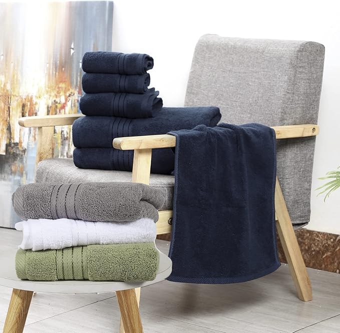 COZYART Navy Blue Bath Towel Set, Turkish Cotton Hotel 6 Piece Towel Sets for Bathroomof 6 with 2 Bath Towels, 2 Hand Towels, 2 Washcloths, 650 GSM