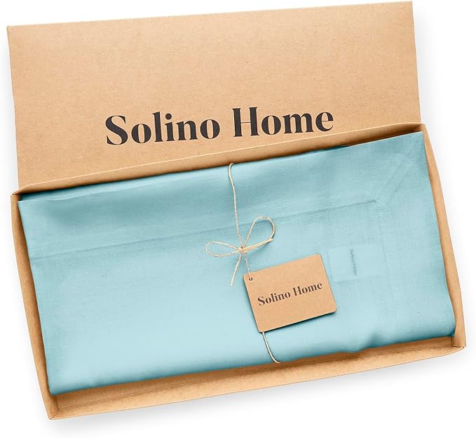 Solino Home Aqua Blue Linen Tablecloth 52 x 52 Inch - 100% Pure Linen Square Table Throw - Fete, Machine Washable Fabric Table Cloth for Winter