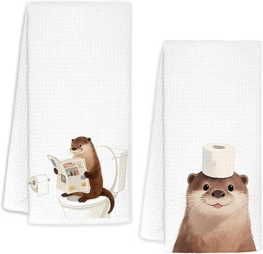 Sea Otter Bathroom Hand Towels Set of 2, Kids Bathroom Decor, Gifts for Otter Lovers Decorative Funny Hand Towels for Kids Bath Room Washroom Toilet, 16x24 Inch