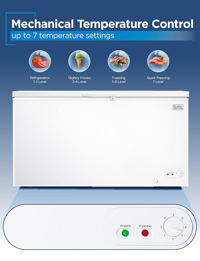 BLACK+DECKER 16.2 Cu. Ft. Chest Freezer, Deep Freezer with Top Opening, Freezer Chest with 2 Removable Storage Baskets, Mechanical Temperature Control, Manual Defrost, R600a Refrigerant,BCF1620E,White