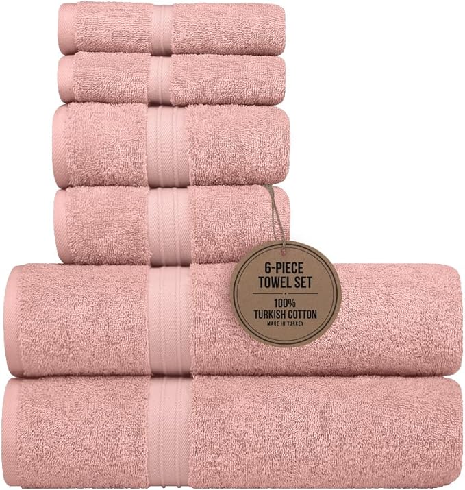 6 Piece Bath Towel Set - Cozy & 100% Cotton - Extra Soft, Hotel Quality Contain 2 Bathroom Towel (28" x 56"), 2 Hand Bath Towel (16"x28") and 2 Wash Cloths (12"x12") - Coral
