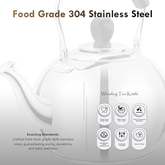 Dclobtop Whistling Tea Kettle Stovetop - 2.0 Quart Round Tea Pot for Stovetop, Silver Mirror Polished Classic Stovetop Kettle, Food Grade Material Teapot for Stove Top