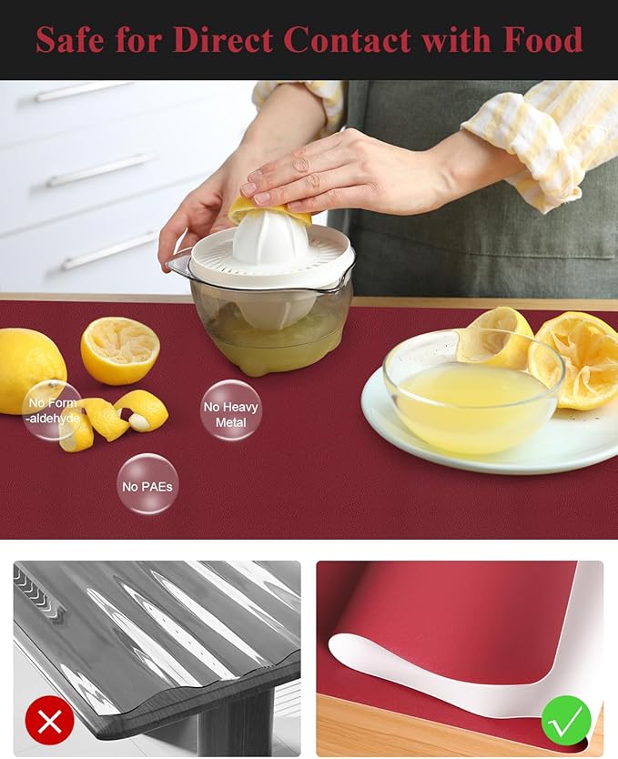 Wine Red Plastic Table Cover Protector, 24" x 48" Waterproof Easy Flat PVC Desk Pad Mat, 1.5mm Thick Rectangle Vinyl Table Top Protector for Dining Room Table, Office, Dresser