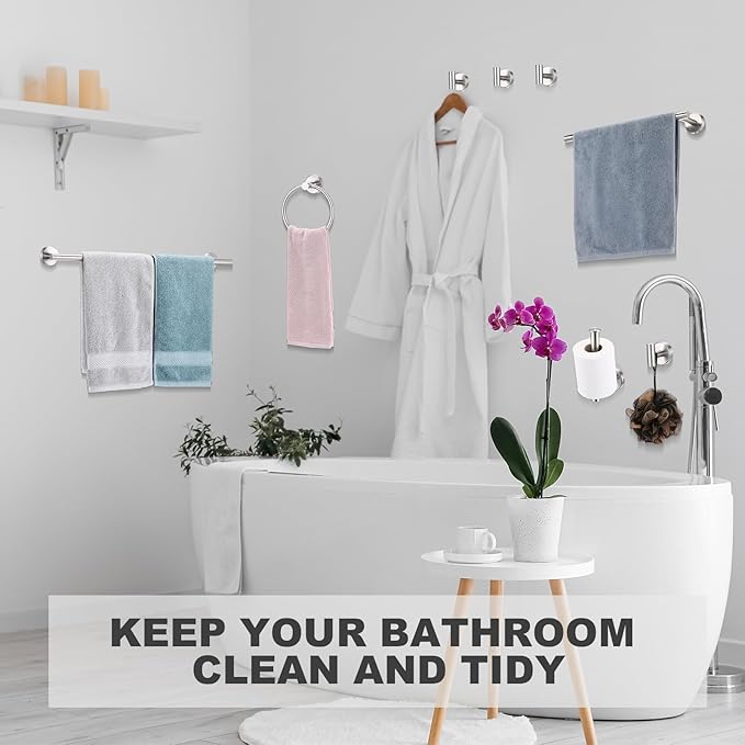 Gisafai 30 Pcs Bathroom Hardware Set, 23.6 Inch Brushed Towel Bar Ring Toilet Paper Holder Robe Towel Hook, SUS304 Stainless Steel Bathroom Accessory Set Wall Mounted (Silver)