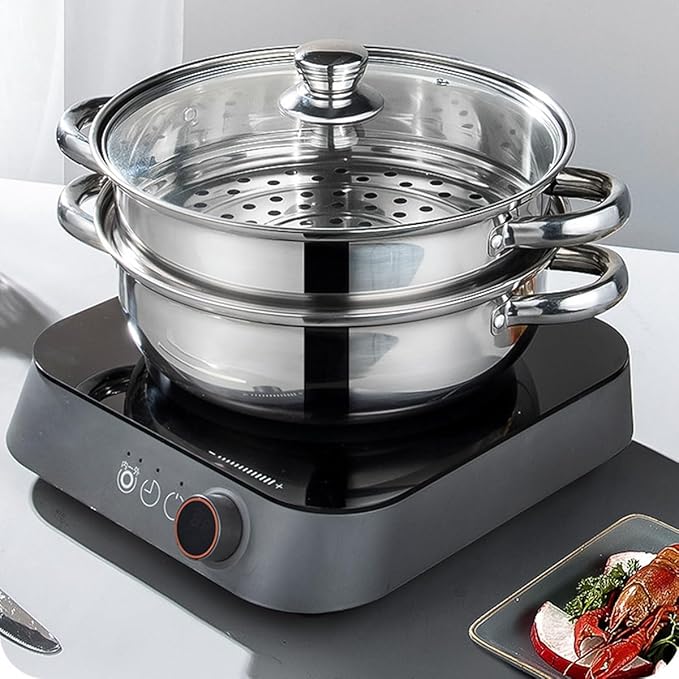 Steamer Pot with Lid, Multipurpose Stainless Steel Steaming Pot Cookware - 11-inch for Vegetables, Stews, Pasta, Dumplings, Sauce