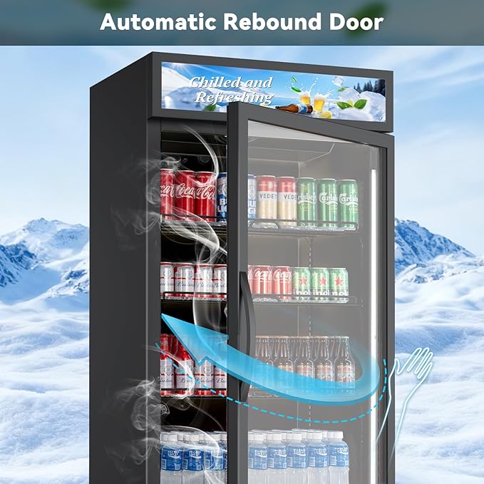 Commercial Beverage Refrigerator with Glass Door, 21.2 Cu.Ft Display Fridge Beverage Cooler with Customizable Lightbox Adjustable Shelves, Drink Fridge Merchandiser for Restaurant Shop, Black