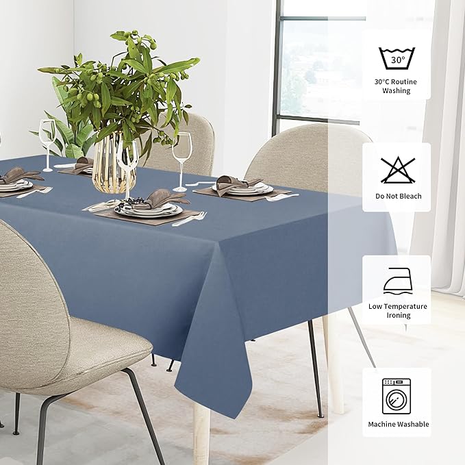 Easy-Going Faux Linen Waterproof Spill-Proof Tablecloth Stain Resistant Rectangle Table Cloth Wrinkle Free Decorative Fabric for Kitchen, Dining, Party, Weddings, Restaurants (60x84 in, Denim Blue)