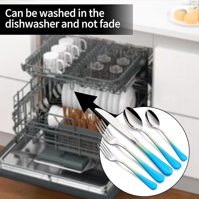 20-Pieces Color Silverware Sets for 4,Blue and Yellow Handle Stainless Steel Cutlery Set, Include Forks Spoons and Knives Set, Dishwasher Safe Utensil Sets for Home Restaurant