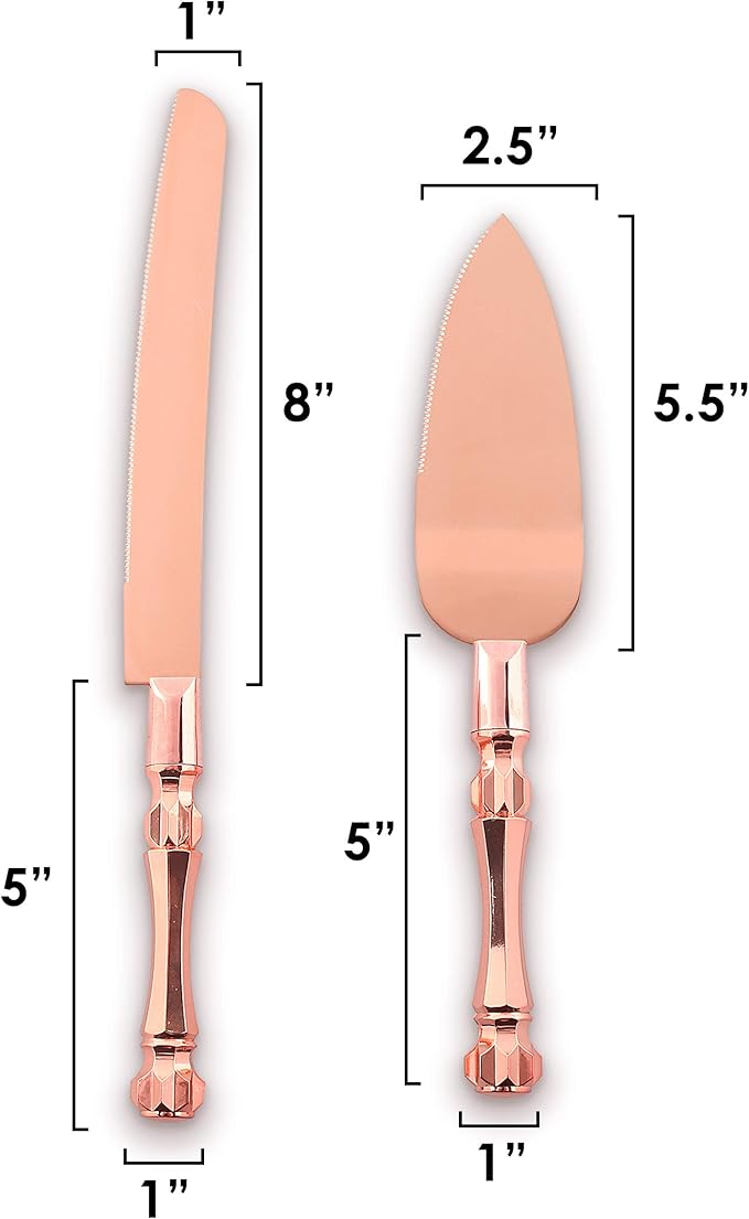 Homi styles Wedding Cake knife and Server Set | Elegant Rose Gold Color Premium 420 Stainless Steel plated Blades | Cake & Pie Serving Set for Wedding Cake, Birthdays, Anniversaries, Parties