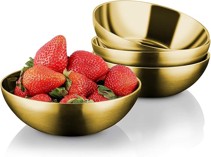 Miusco Stainless Steel Bowls for Kids, 18/8 Stainless Steel Toddler Bowl, BPA-Free, Durable & Easy Clean, 4 Pack - 14.5 oz Perfect for Baby Meals, Snacks, Serving and Travel & Home Use, Gold