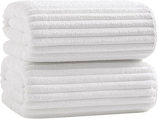 40x80 Inches Bath Sheets Towels for Adults Luxury Microfiber Extra Large Bath Towels for Bathroom Super Soft Absorbent Quick Dry with Hanging Loop (White,2PCS)