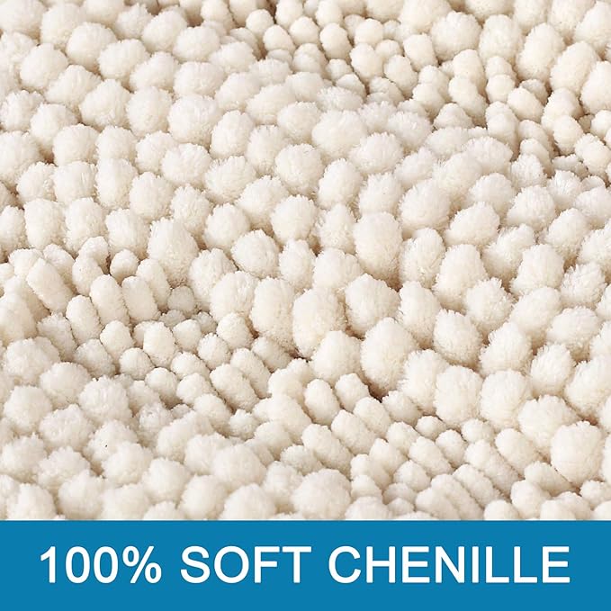 H.VERSAILTEX Bathroom Rugs Bath Rug Set 2 Piece Bathroom Contour Rug Toilet Mat Sets Non Slip Contour Bath Rug Ultra Thick Water Absorbent Striped Bath Mats Washable(47" x 17" Plus 20" x 20" U, Ivory)