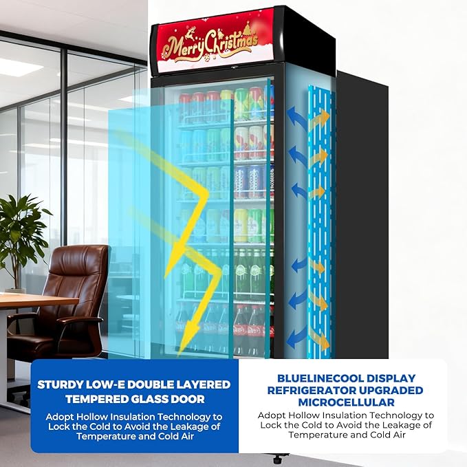 16.5 cu.ft Commercial Refrigerators with 1 Glass Door, Beverage Fridge with LED Light Display Upright Merchandiser, Drink Cooler with 5 Adjustable Shelves Black ETL Approved