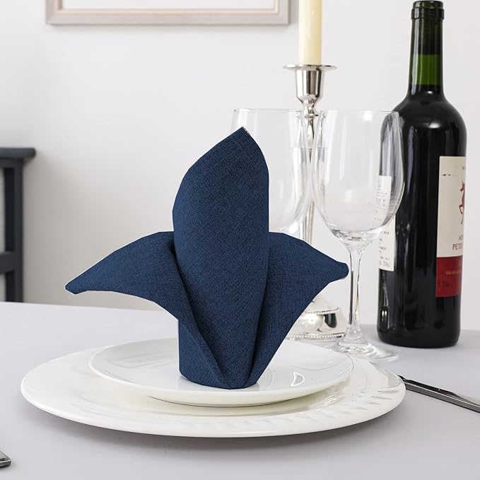 H.VERSAILTEX Linen Textured Cloth Napkins Set of 12 (18" X 18") Linen Textured Dinner Napkins Waterproof Extra Soft Thick Durable Reusable Napkins with Hemmed Edges, Heather Navy