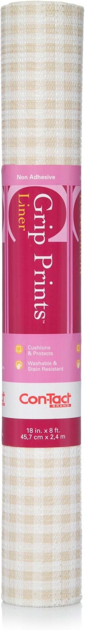 Con-Tact Brand Grip Prints Shelf Liner, Non-Adhesive Durable Liners, Slip-Resistant Drawer and Cabinet Covering, 18" x 8', Khaki Plaid, Pack of 1 Roll