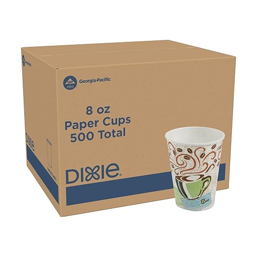 Dixie PerfecTouch 8 oz Paper Coffee Cups By GP PRO, Coffee Haze Design, 500 Count (25 Disposable Cups Per Sleeve, 20 Sleeves Per Case) 5338DX