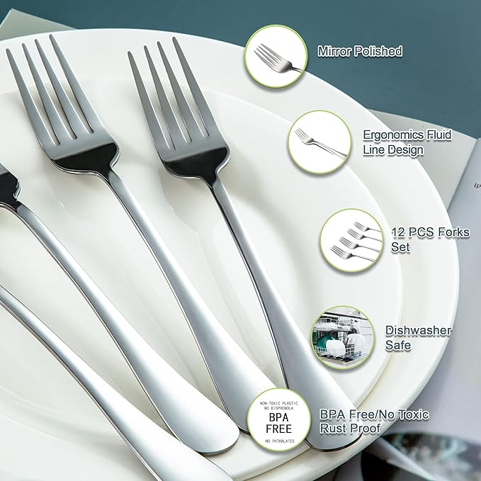 Dinner Forks Set, Food-Grade Stainless Steel Forks Silverware, 6Piece 8.1Inche Dinner forks For Home,Kitchen or Restaurant,Mirror Finish & Dishwasher Safe