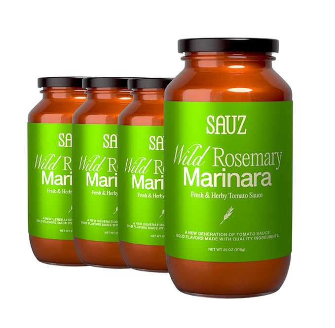 Sauz | Wild Rosemary Marinara Sauce, 25 Oz Jar (4-Pack), Gluten-Free, Non-GMO, Bold Flavor, Multi-Use Made with Clean Ingredients – Small Batch Tomato Sauce
