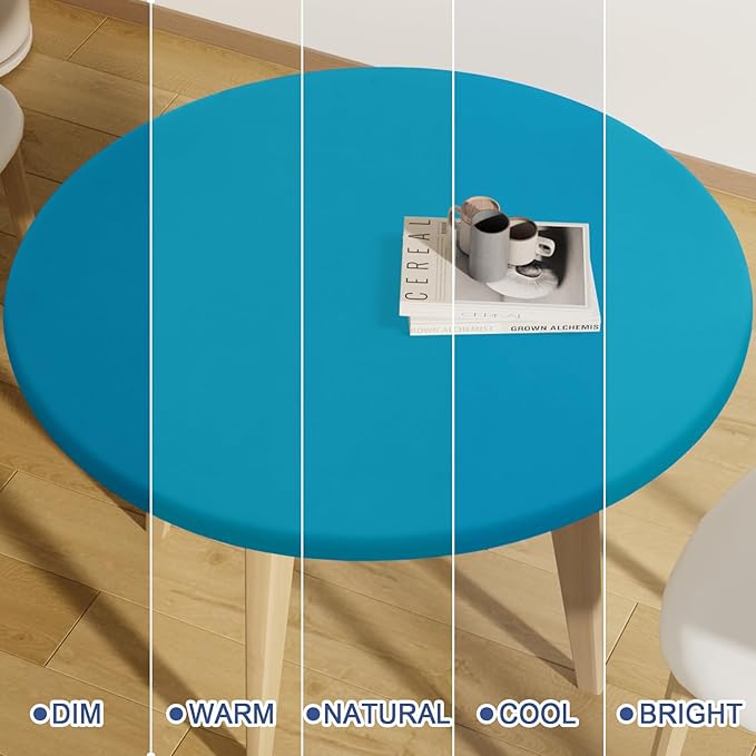 Round Spandex Tablecloth, Elastic Fitted Waterproof Tablecloths for 57"-68" Tables, Stretch Washable Picnic Table Cover for Camping, Dining, Indoor and Outdoor, Turquoise