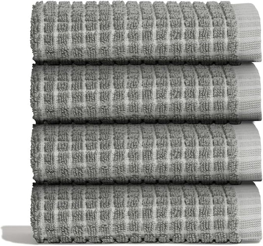 ONSEN Terry Cotton Waffle Face Towel Set – 4 Pack Luxury Cotton Face Towels, Quick Dry & Absorbent Washcloths – Soft, Lightweight, Durable Bathroom Towels for Everyday Use (Grey Fog, 12x12 in)