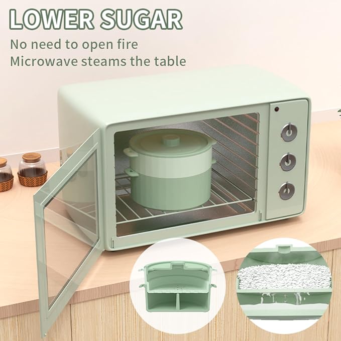 2-Tier Silicone Microwave Steamer, Divided Compartments with Lid, Stackable Food Container, Sage Green