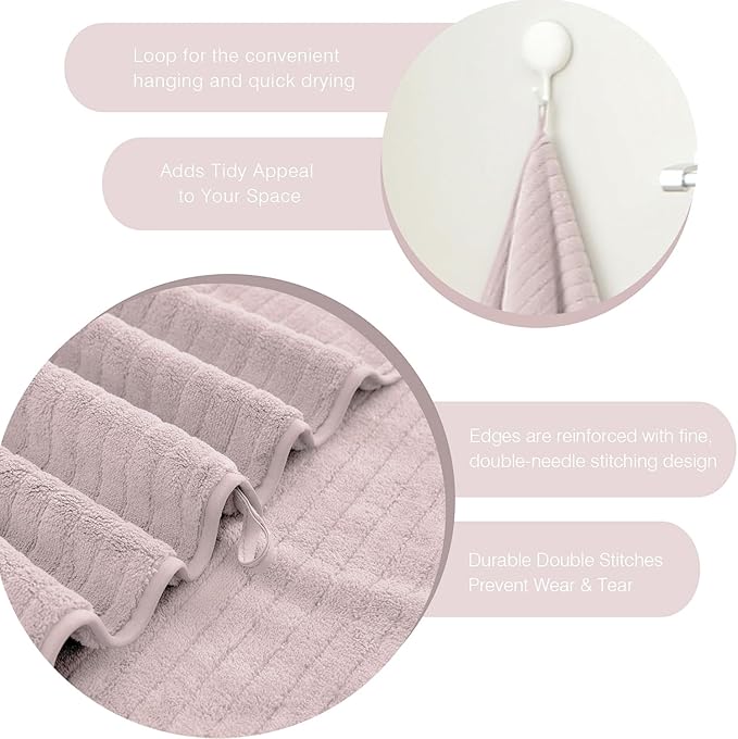 18 Piece Family Bath Towel Set Include 6 Bath Towels,6 Hand Towels and 6 Washcloths Soft Bathroom Towel with Hanging Loops,Highly Absorbent Quick Dry Towels Set for Bathroom,Hotel and Spa-Light Purple