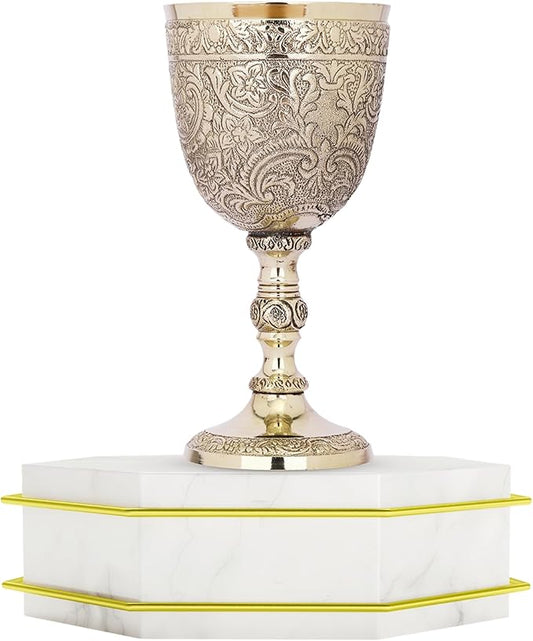 REPLICARTZ Gold Embossed Chalice Goblet – Medieval-Style Brass Cup for Ceremonial Use, Wine, Altar, and Religious Décor – 7 oz / 210 ml Full Size Vintage Goblet for Collectors & Gifts