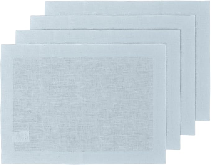 Solino Home Linen Placemats Set of 4 - Ice Water Placemats 14 x 19 Inch - 100% Pure Linen Table Place Mats for Holiday, New Year - Fete