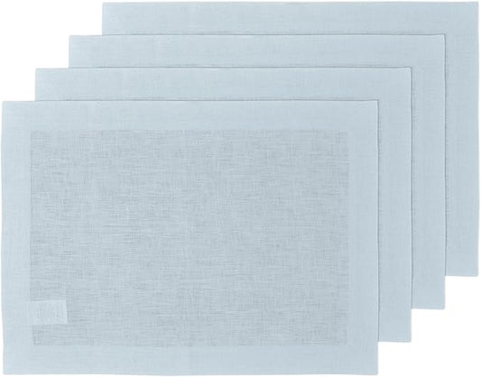 Solino Home Linen Placemats Set of 4 - Ice Water Placemats 14 x 19 Inch - 100% Pure Linen Table Place Mats for Holiday, New Year - Fete